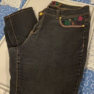 COOGI Black Jeans with Colorful Embroidery
